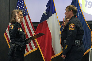 Lemmonds pictured with UTSA Police Chief getting sworn in