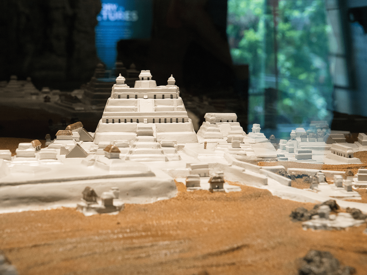 scale model of temples in a Maya archaelogical site