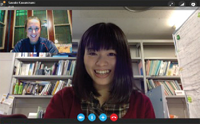 Dr. Leslie Neely (top left) Skypes with Sawako Kawaminami in Japan.