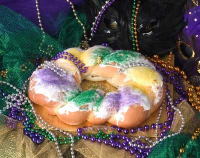 King Cake with Blue and Green beads