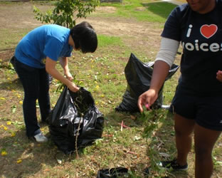 Volunteers help with garden clean-up