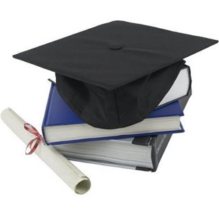 graduation cap and books