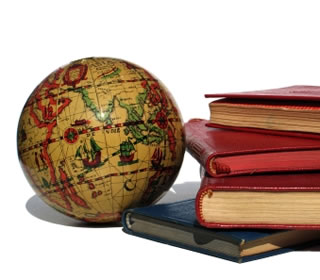 globe and books