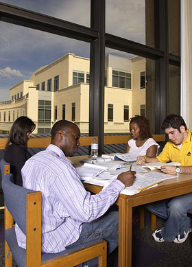 students in library