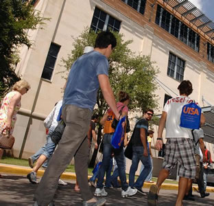 students at Business Building