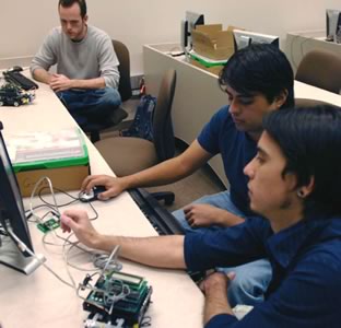 students with robots