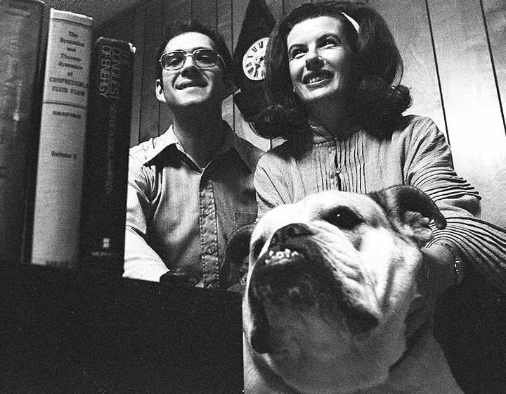 Jerry Bingham and Norma Jenkins (pictured with Winnie, their English bulldog) are known as the first couple to have met at UTSA, fallen in love, and then married.
