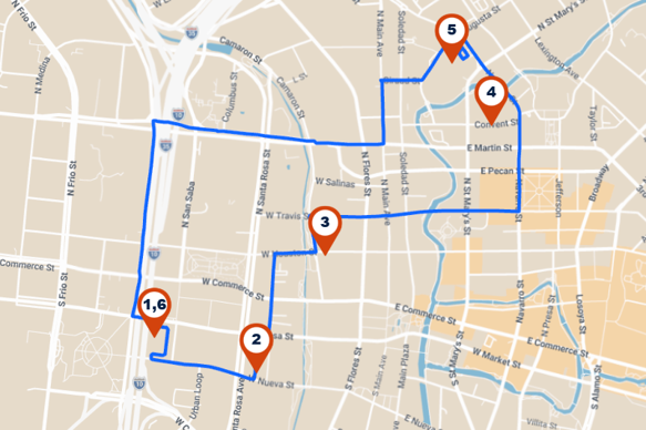 Map showing a visual representation of the route information shared above