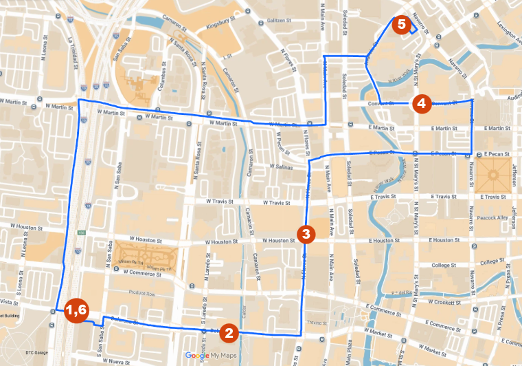 Map showing a visual representation of the route information shared above