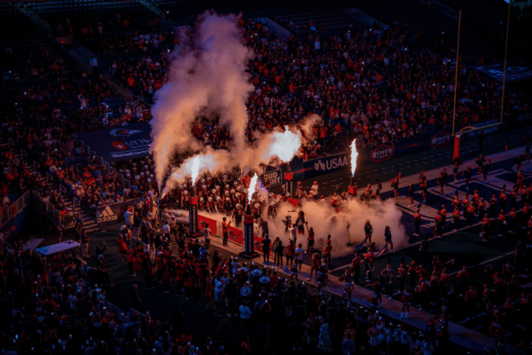 UTSA Football team running out of the tunnel onto the football field