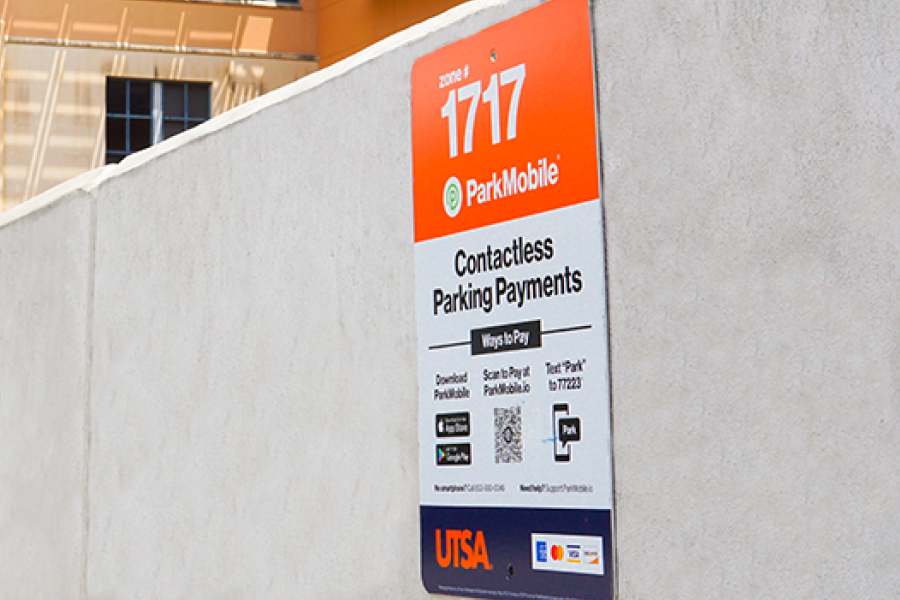 ParkMobile Signage on wall in the Downtown parking garage
