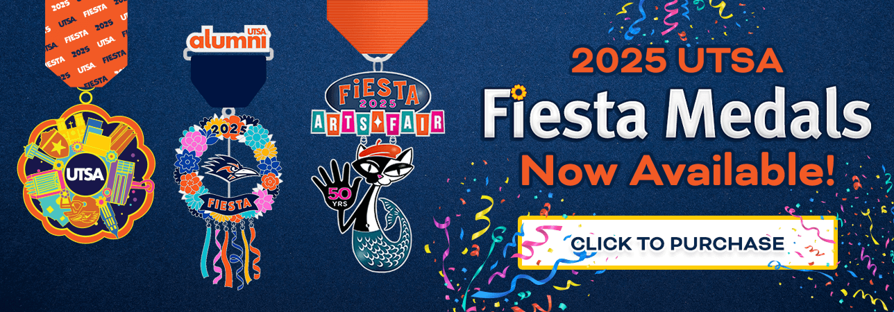 2025 UT San Antonio Fiesta Medals are now available! Click to purchase at utsa.edu/fiesta/medals.