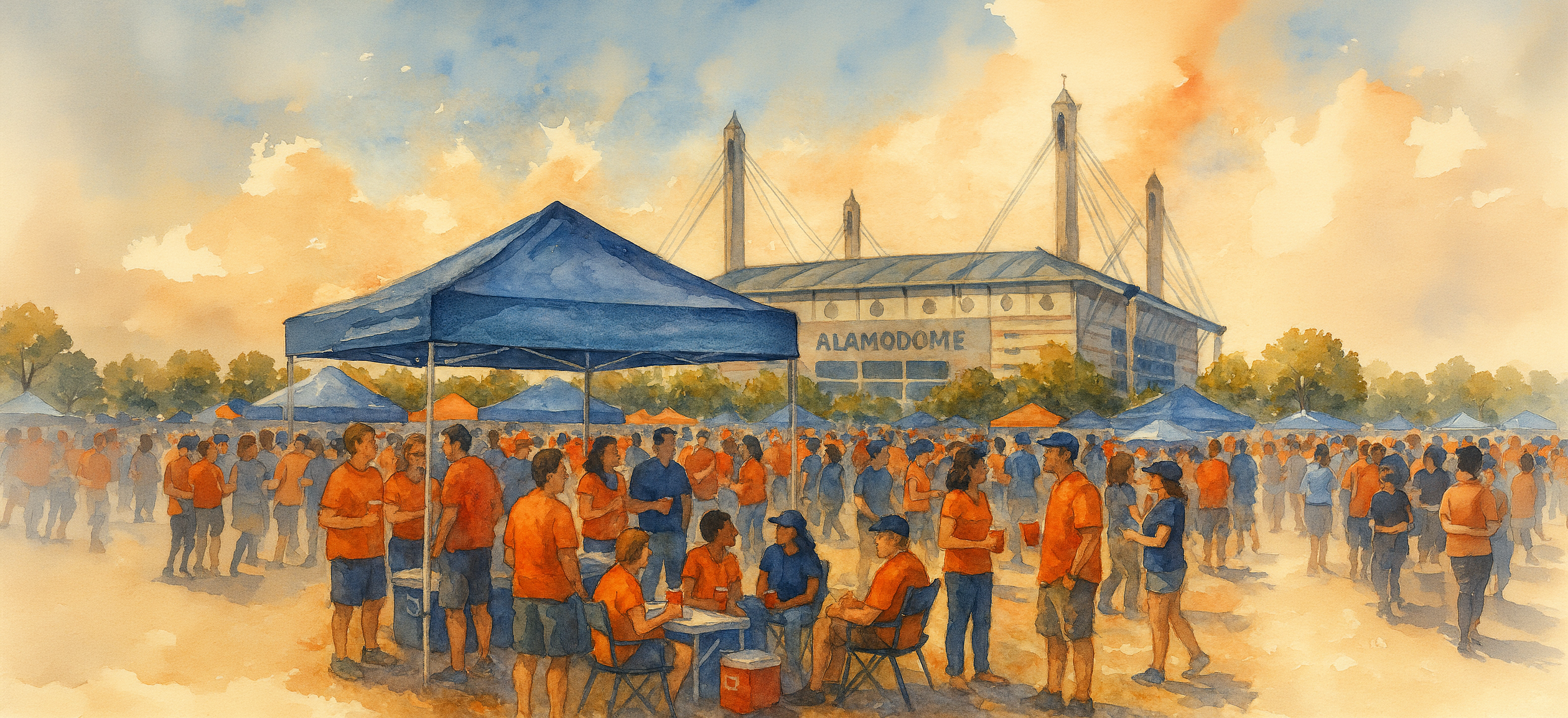 Painting of Alumni tailgating at UT San Antonio