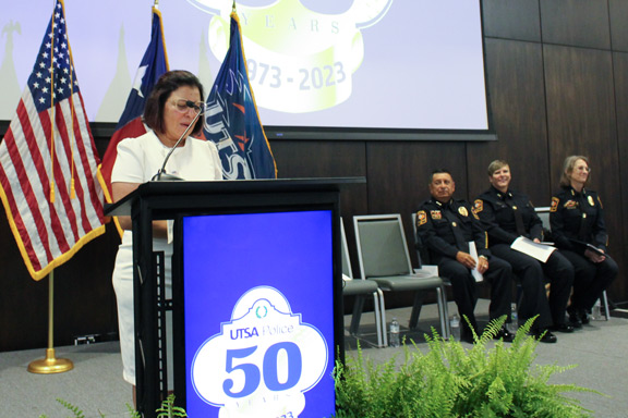 Veronica Salazar at the podium