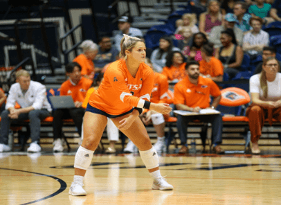 Volleyball player on the volleyball court.
