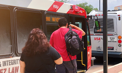 Students board the VIA bus from UTSA.