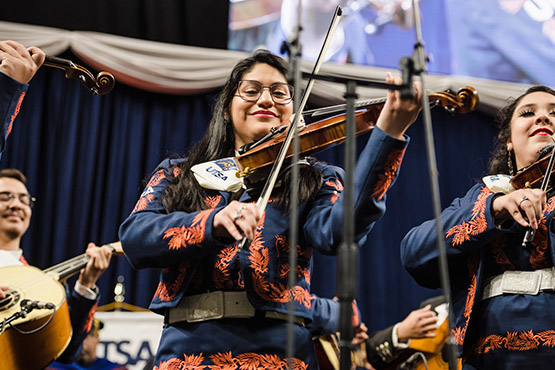 UTSA mariachi band performing during commencement ceremony