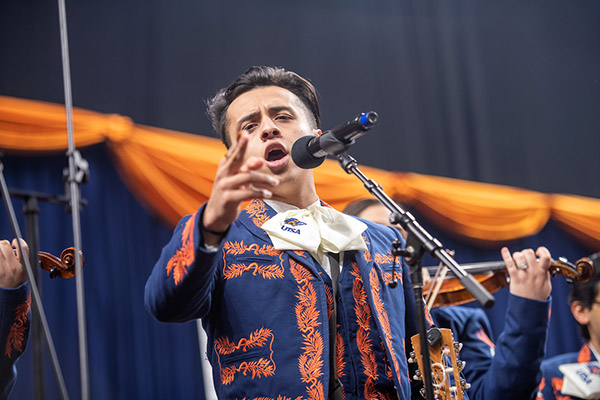 Close up of mariachi band performing during commencement