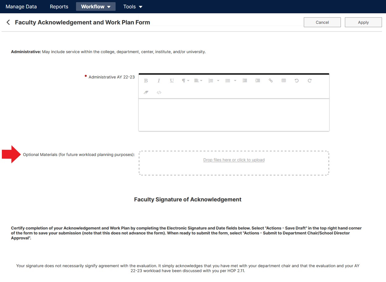 Faculty Acknowledgement and Work Plan Form