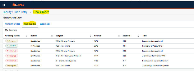 Final Grade tab
