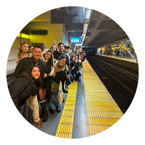 Students at a Subway terminal