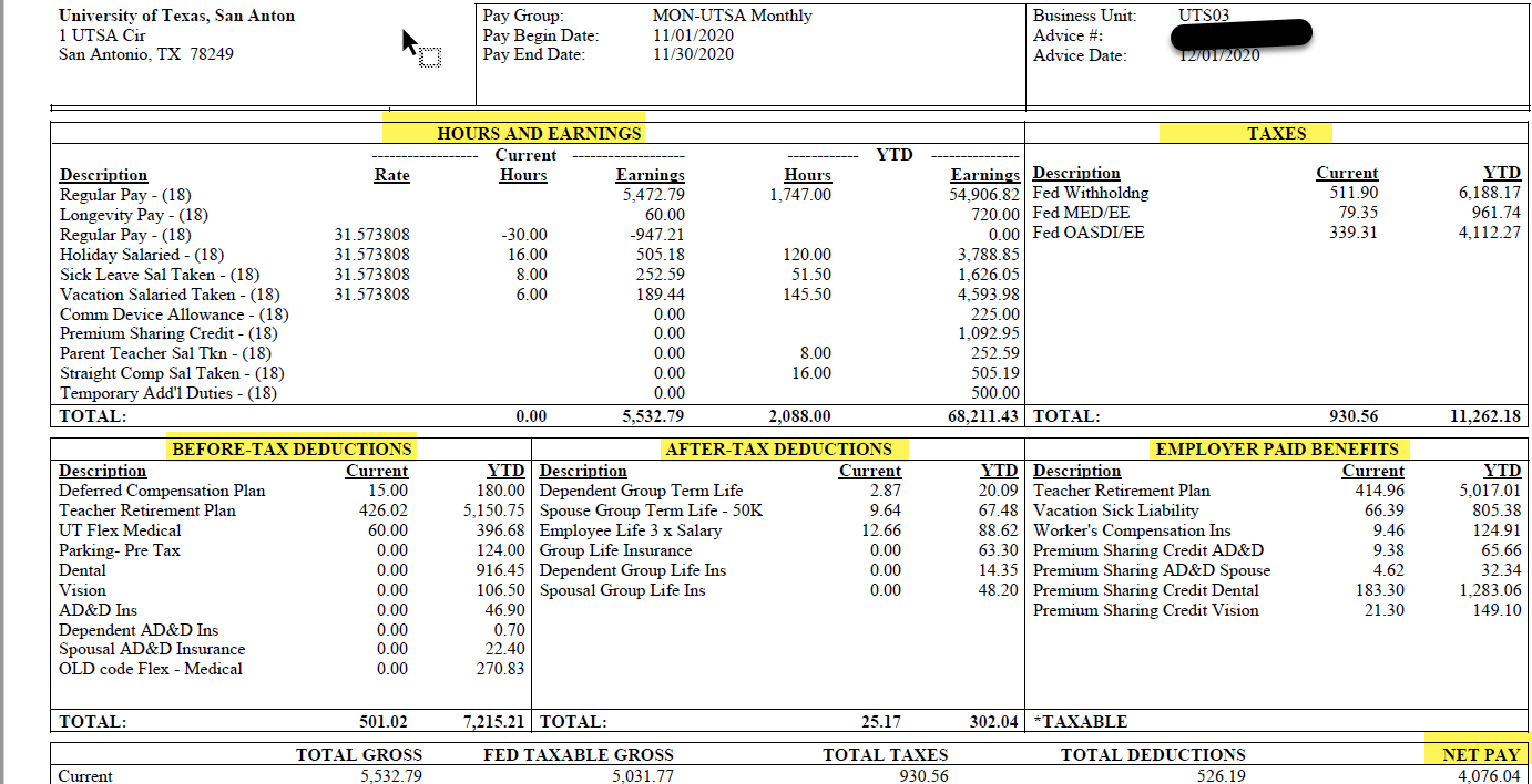 Earnings Statement Sample