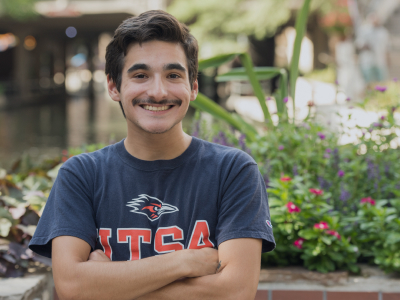 Zachary Nepote posing on UTSA campus