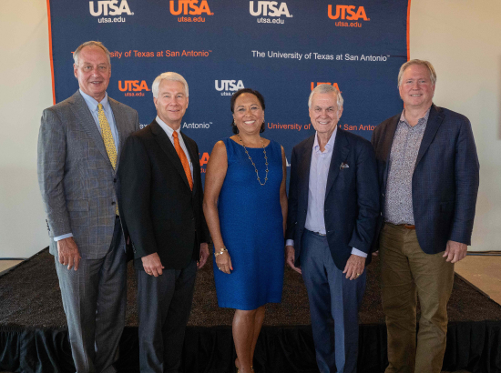 UTSA president posing with Campaign Leadership Counci chair and co-chairs