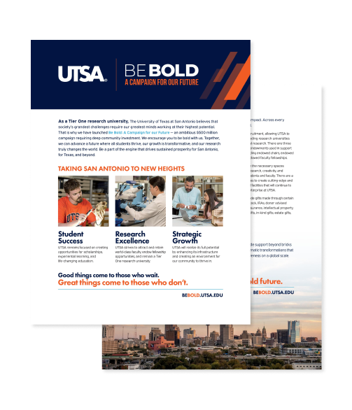 Sample of a one pager for the be bold campaign