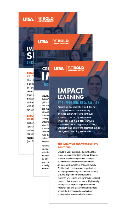 Exaple of marketing rack cards with Be bold logos and colors 