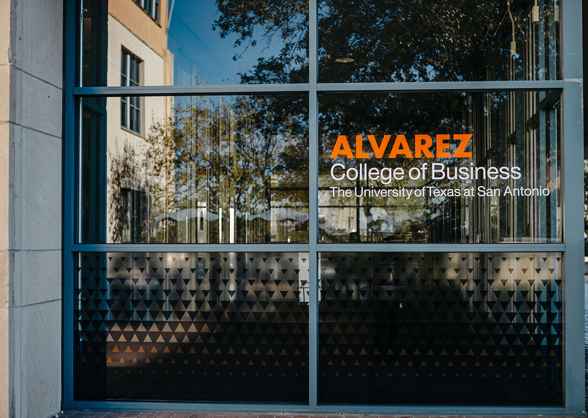 Alvarez college of business sign on building