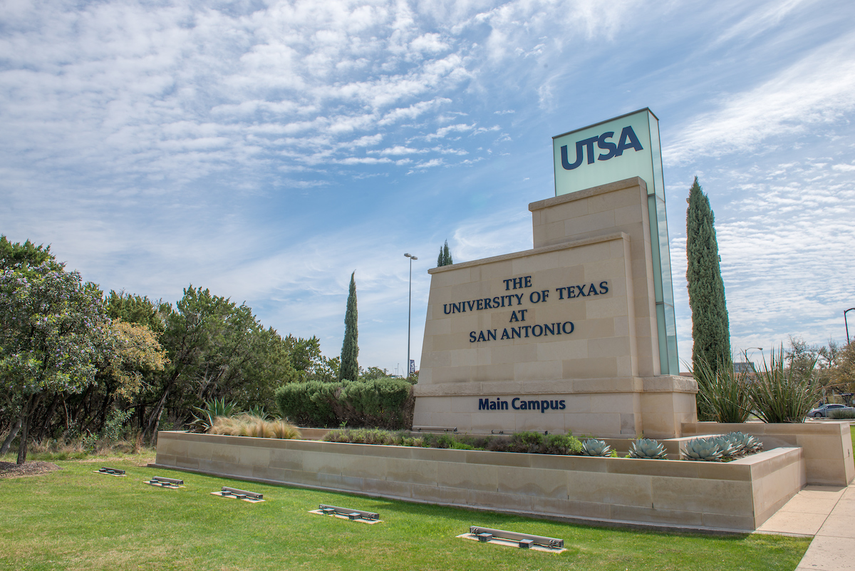 UTSA monument at night