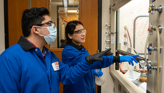 Students working in science lab
