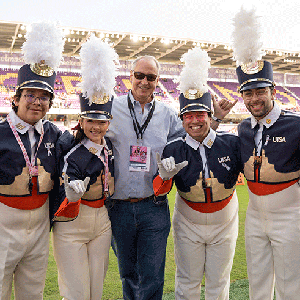 President Eighmy with SOSA marching band