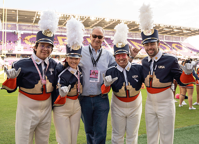 UTSA band with President Eighmy