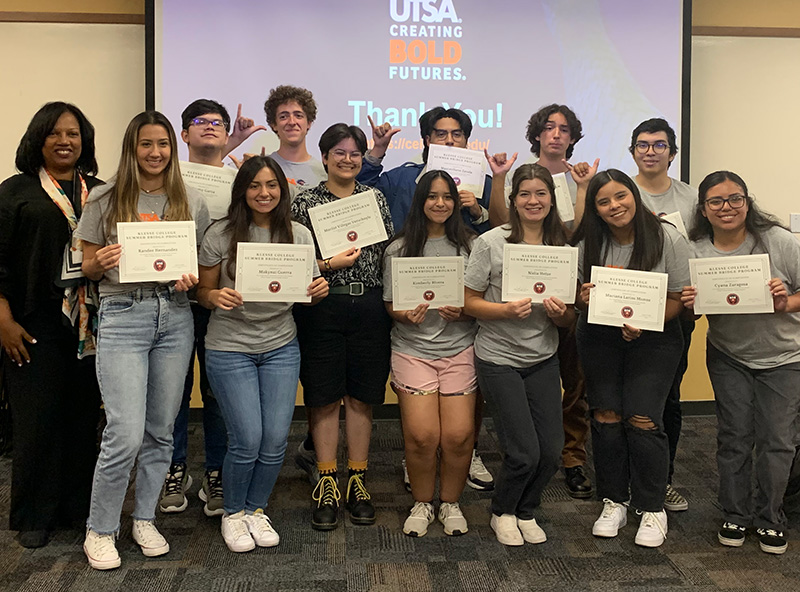 UTSA students giving birds up in Klesse Summer Bridge Program
