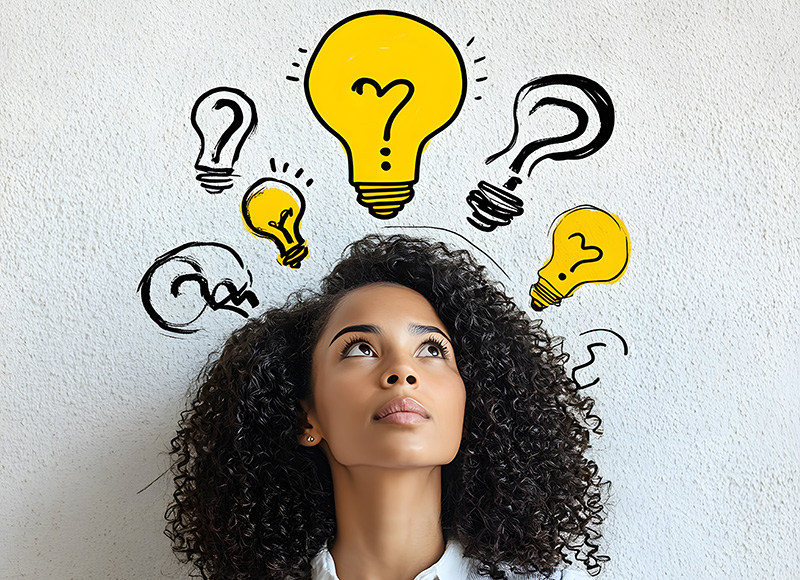 Lightbulb over woman thinking