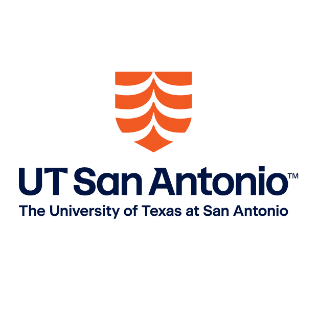 Stacked layout logo with shield and words: UT San Antonio The University of Texas at San Antonio