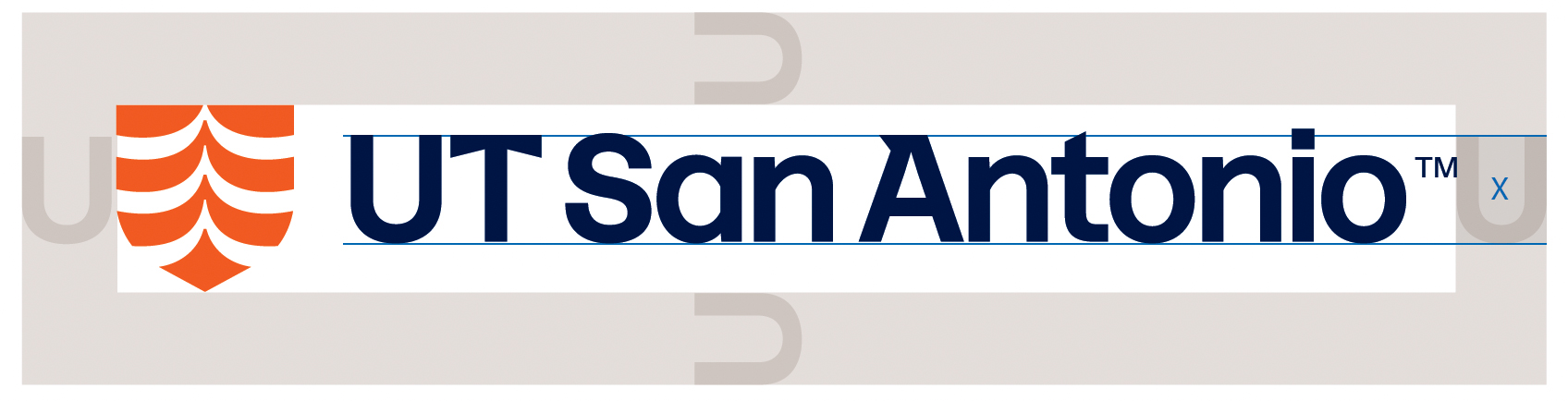 Logo with shield and words: UT San Antonio illustrating the required clear space described above