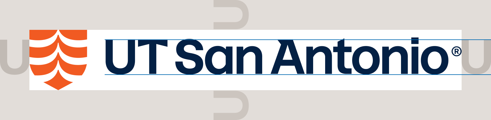 Logo with shield and words: UT San Antonio illustrating the required clear space described above