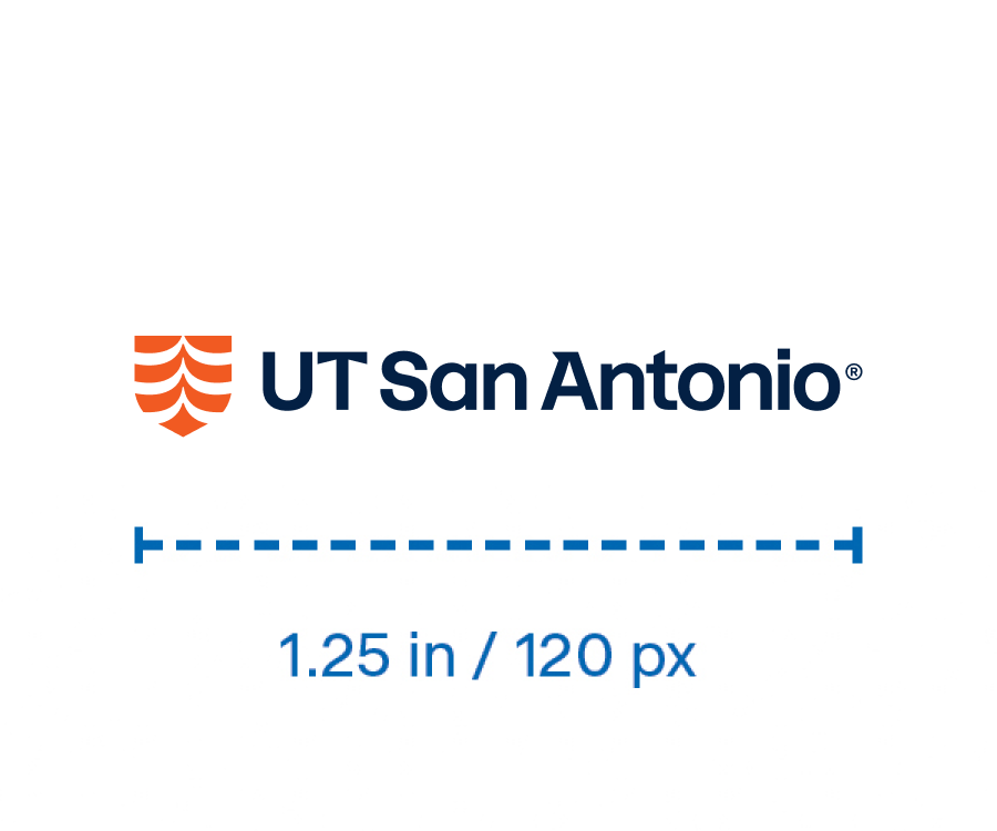 Horizontal logo illustrating minimum size with sizing described below.