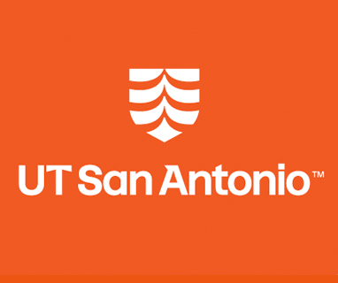 Logo in white on UT San Antonio Orange background