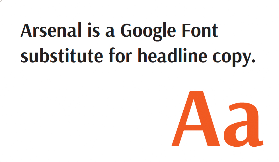 Arsenal is a Google Font substitute for headline copy.