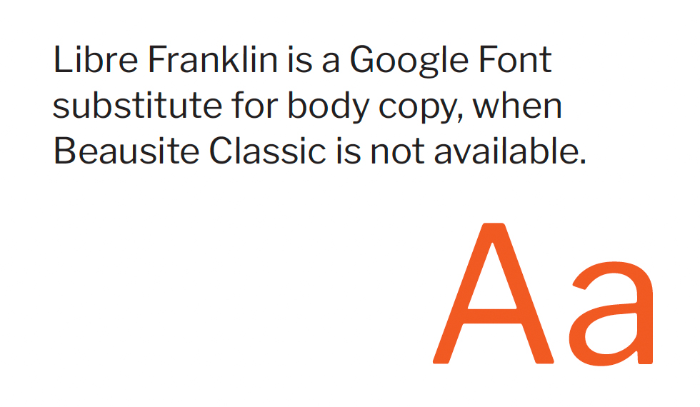 Libre Franklin is a Google Font substitute for body copy, when Beausite Classic is not available