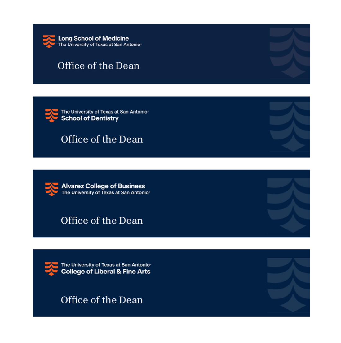More examples of email banner with 'Office of the Dean' for several colleges
