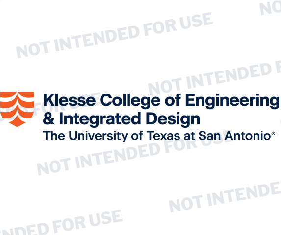  'Klesse College of Engineering & Integrated Design' first, 'UT San Antonio' last with shield