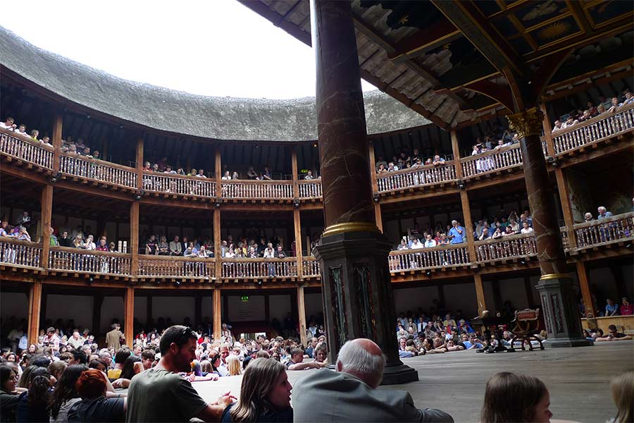 Literature in London program students attend a performance at the Globe Theatre, London, England.