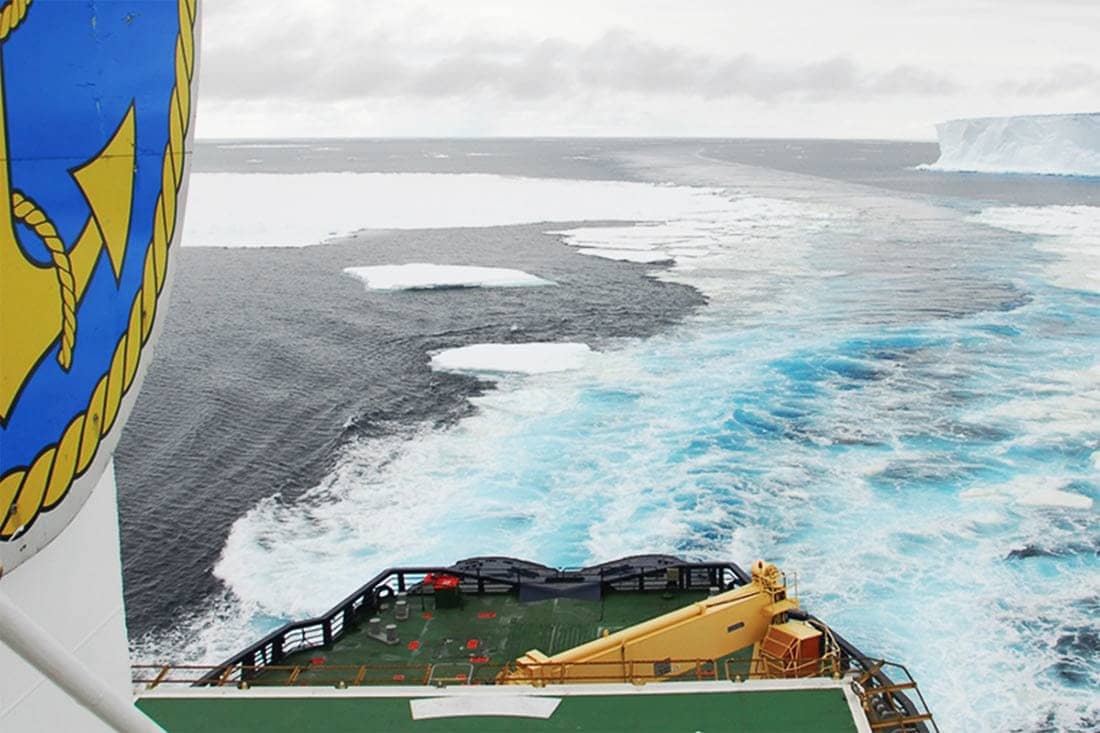 An Antarctic view from Oden, a Swedish icebreaker vessel used for research.