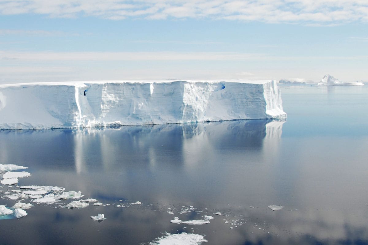 The view of a tabletop ice shelf in Antarctica.