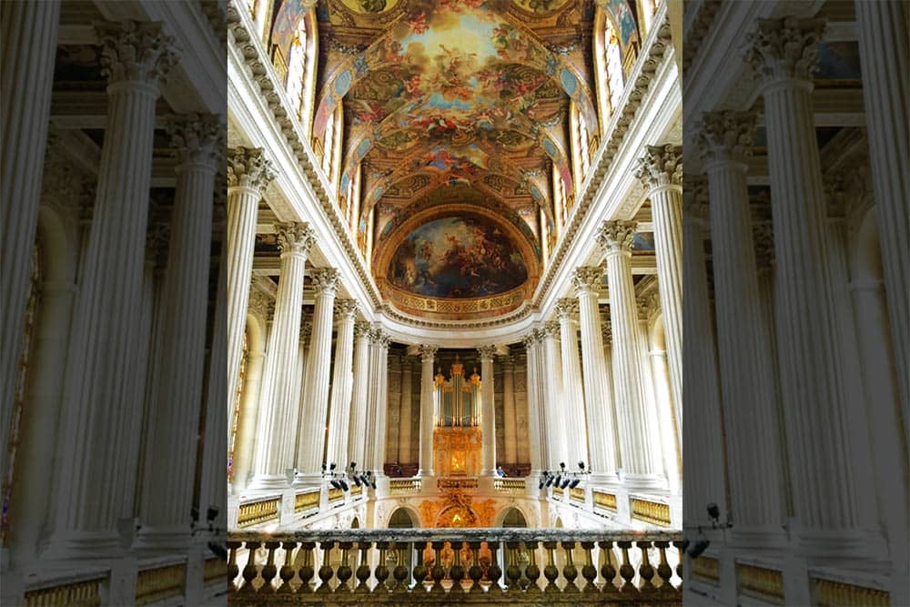 A view of the church from the king's balcony in the Palace of Versailles, King Louis XIV's elaborate residence, located about 12 miles from Paris's city center.